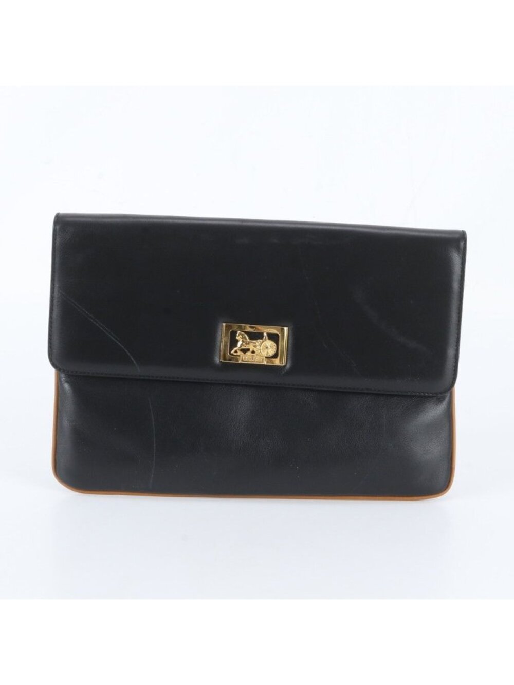 Celine Carriage Leather Clutch Pouch Business Black
